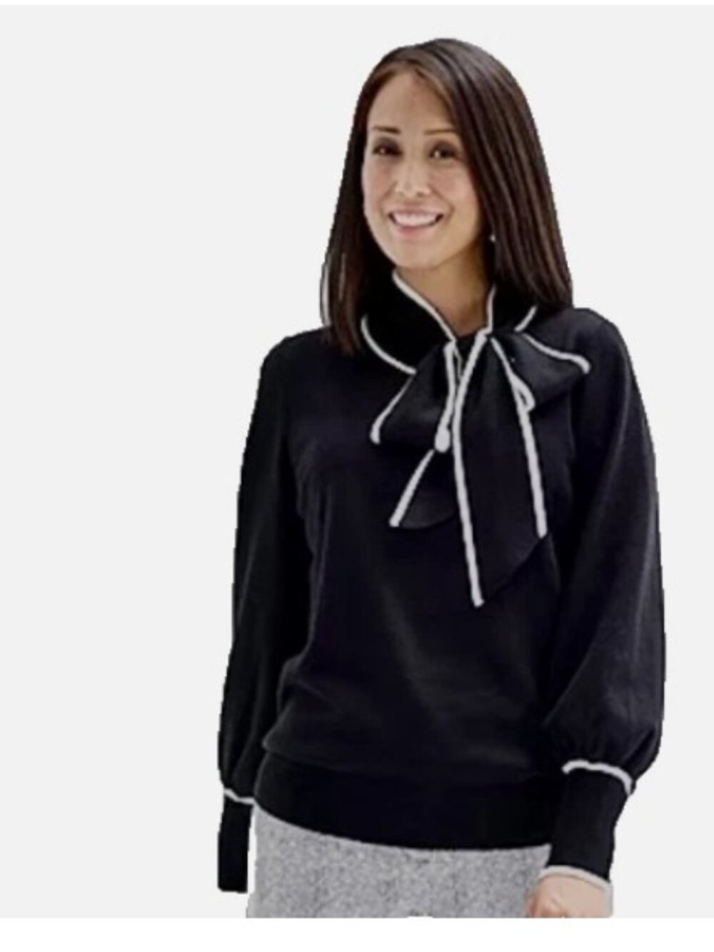 NWT LIZ CLAIBORNE Black Knit Pullover Sweater with Tie Plus 2X Retail $78.00